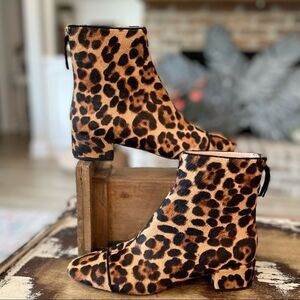 NEW J.Crew The Leona Leather Calf-Hair Back Zip Wrapped Toe Ankle Boot